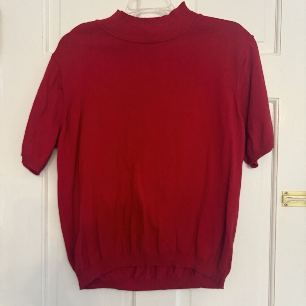 Talbots Women's Sweater Large 100% Cotton Red Mock Neck